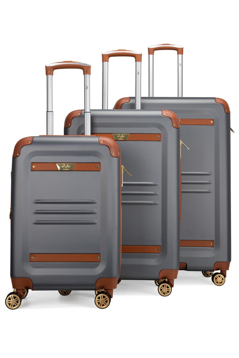 Vintage 3 Piece Expandable Spinner Luggage Set, Main, color, Gray