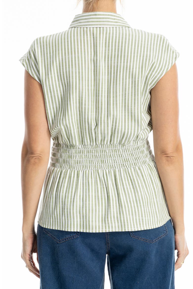 Pin Tuck Pleat Button Front Shirt, Alternate, color, GREEN/ IVORY EVEN STRIPE