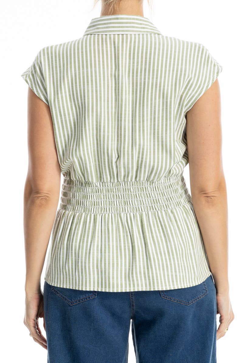 MAX STUDIO Pin Tuck Pleat Button Front Shirt, Alternate, color, Green/ Ivory Even Stripe