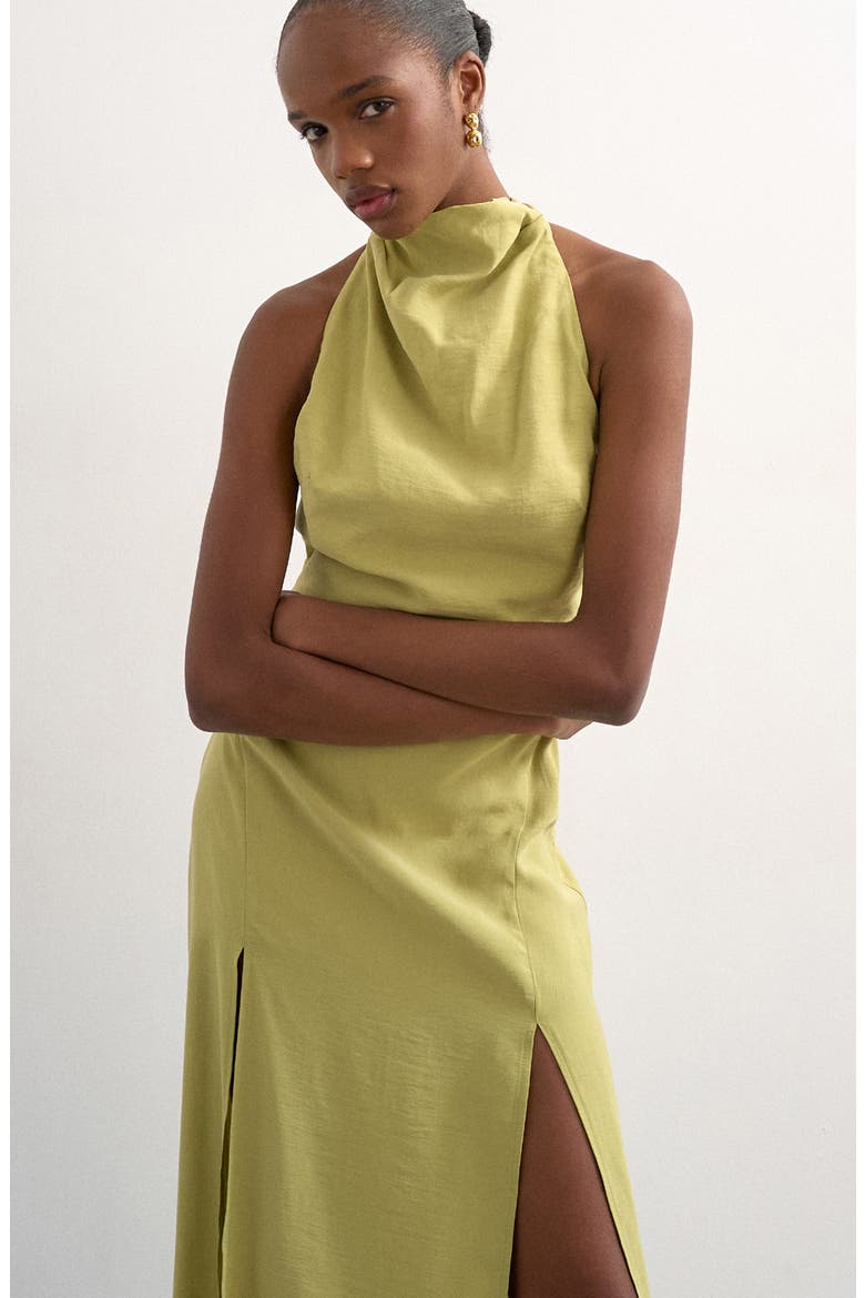 Halter Funnel Neck Open Back Maxi Dress, Alternate, color, LIME
