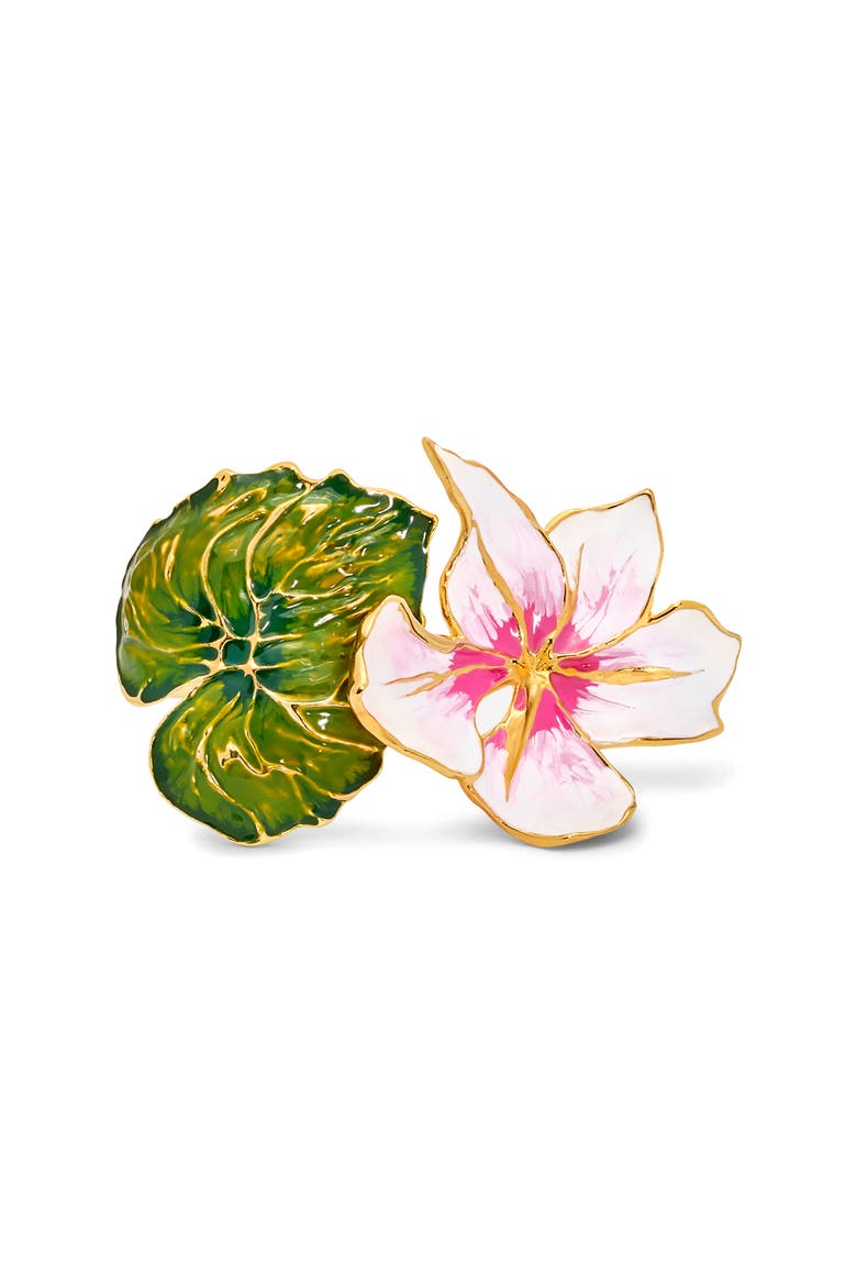 Cyclamen & Leaf Enamel Cuff Bracelet, Main, color, PINK