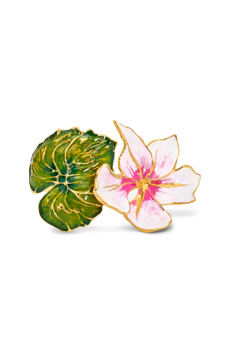 Oscar de la Renta Cyclamen & Leaf Enamel Cuff Bracelet, Main, color, Pink
