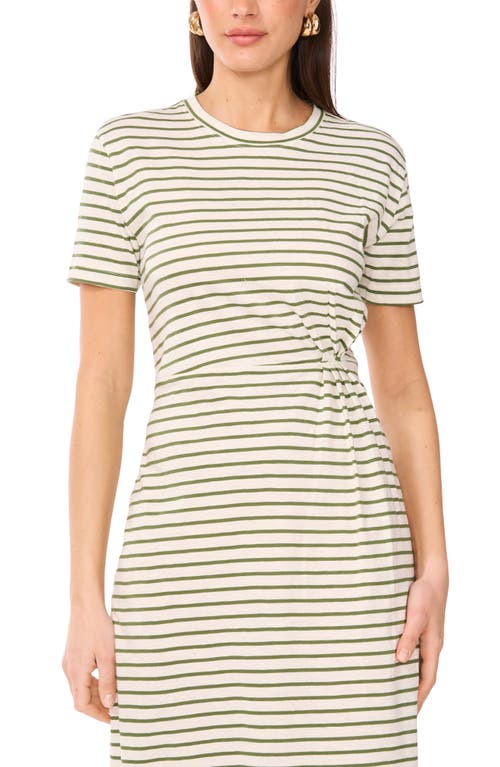 TWO BY VINCE CAMUTO TWO BY VINCE CAMUTO STRIPE PLEATED SIDE COTTON T-SHIRT DRESS