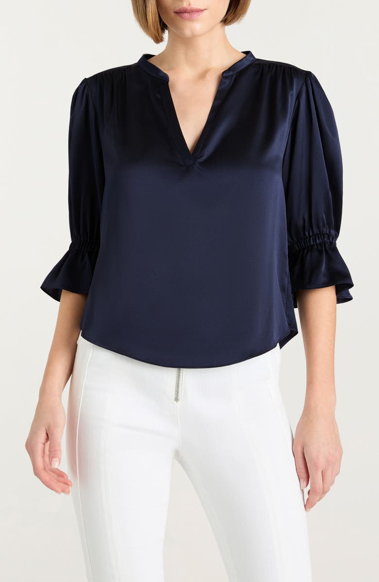 Cinq à Sept Fiona Split Neck Silk Top, Main, color, Navy