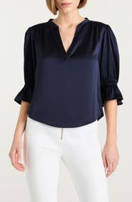 Cinq à Sept Fiona Split Neck Silk Top