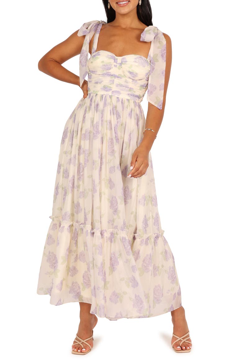 Floret Bow Strap Midi Sundress, Main, color, LAVENDER