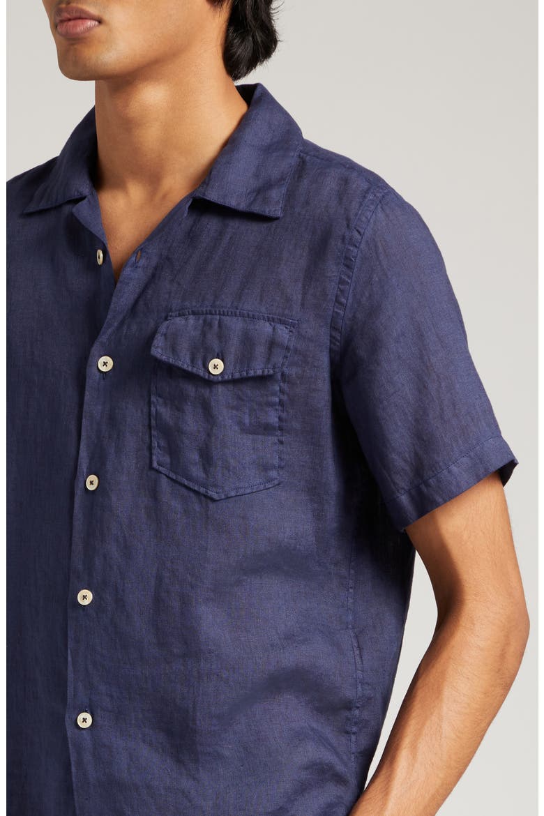 Short Sleeve Linen Button-Up Shirt, Alternate, color, NAVY