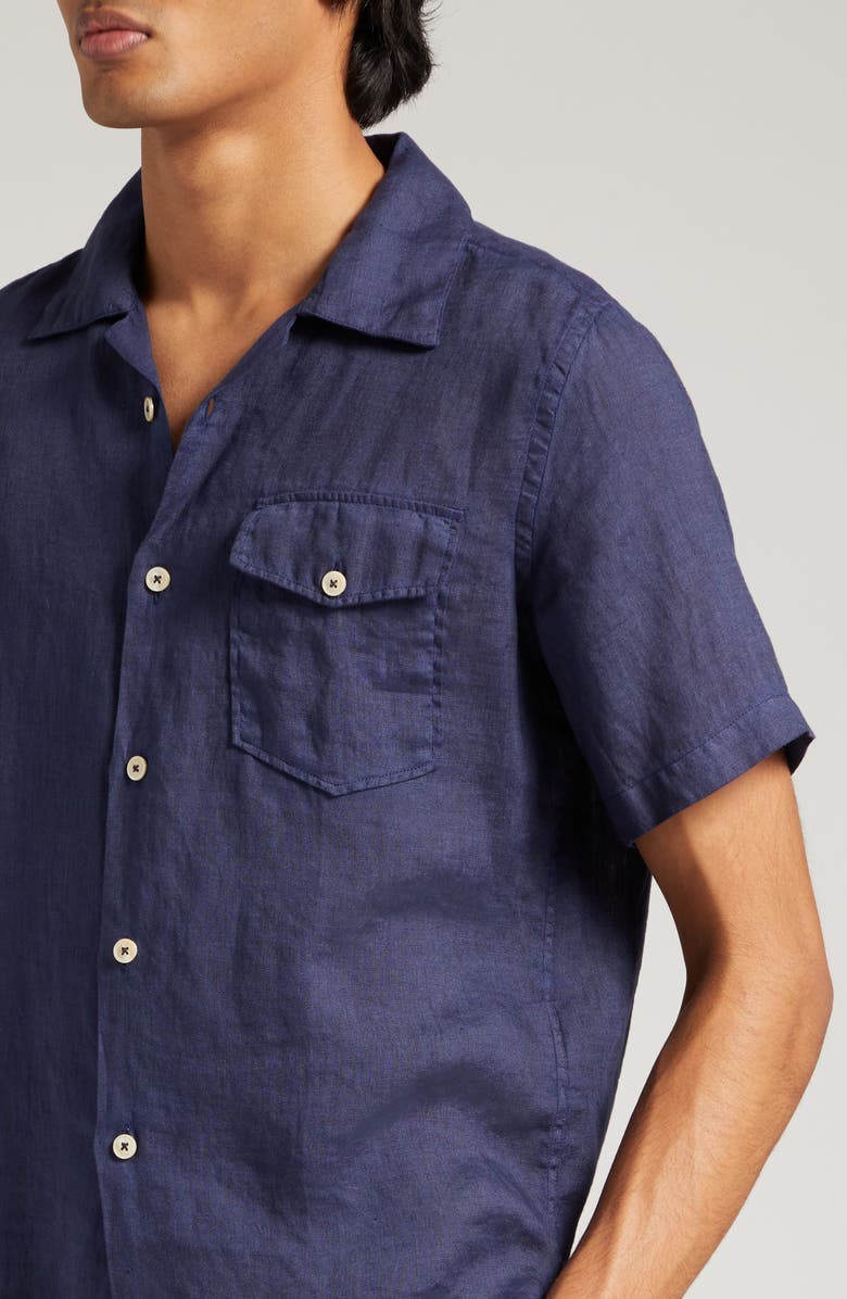 Eleventy Short Sleeve Linen Button-Up Shirt, Alternate, color, 