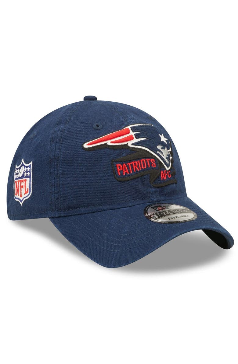 New Era Youth New Era Navy New England Patriots 2022 Sideline Adjustable 9TWENTY Hat, Main, color,