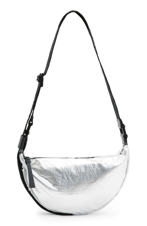 Half Moon Metallic Nylon Crossbody Bag