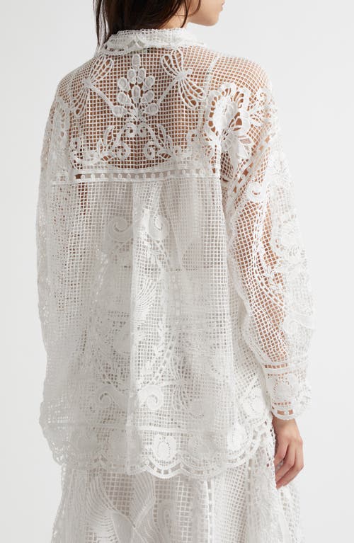 Farm Rio Swan Lake Guipure Lace Button-up Shirt In Off-white
