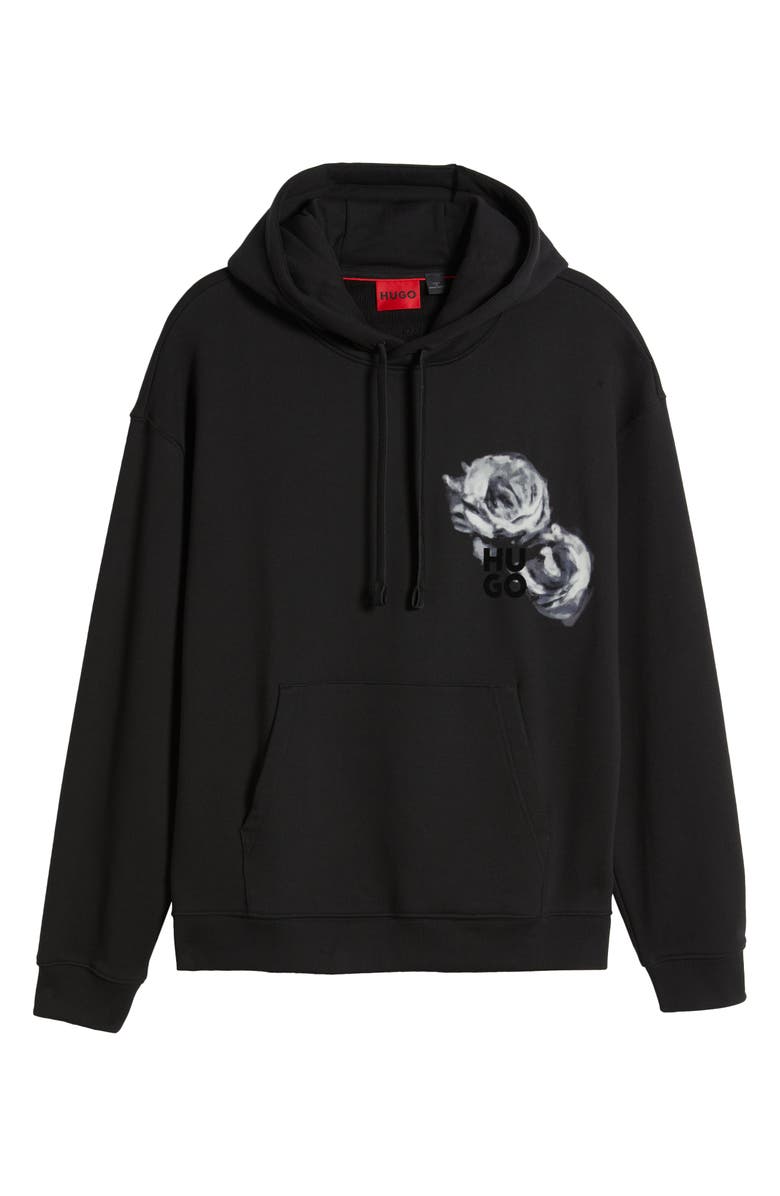 HUGO Dirosehood Oversize Floral Graphic Hoodie, Alternate, color, Black