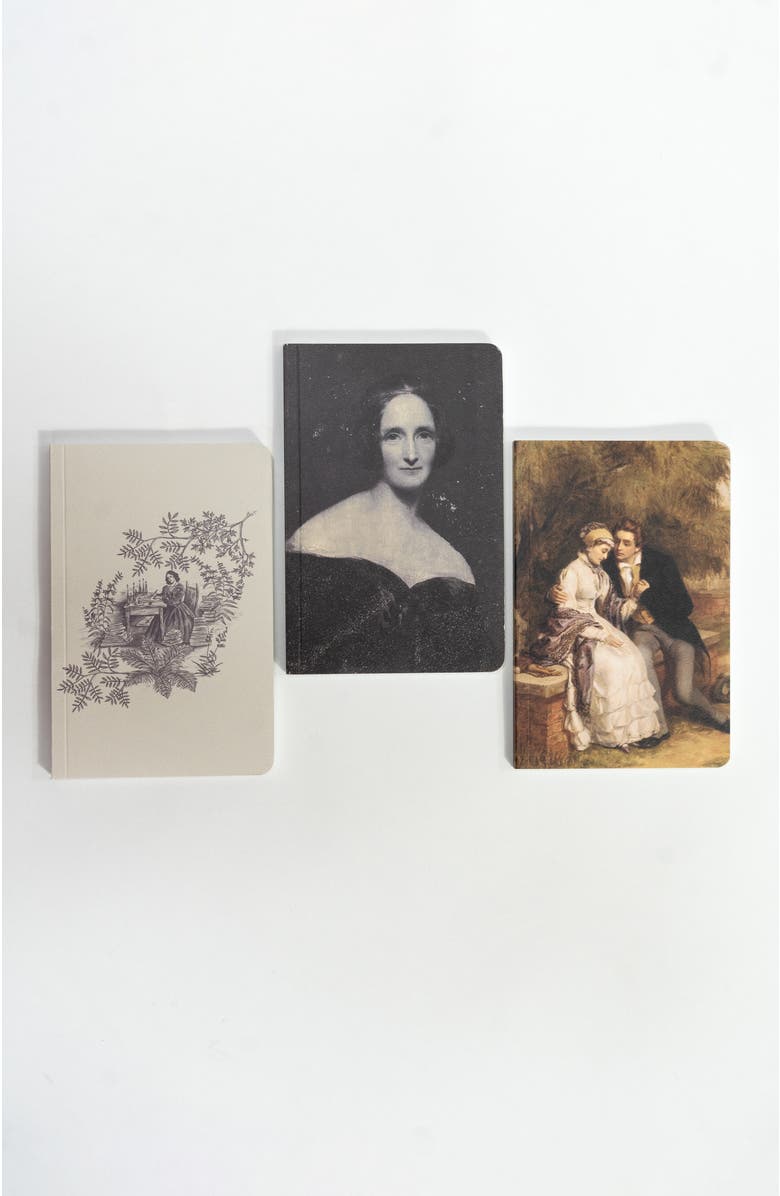 Bond & Grace Set of Three Pocket Journals - Portraits of Mary Shelley, Alternate, color, Ivory