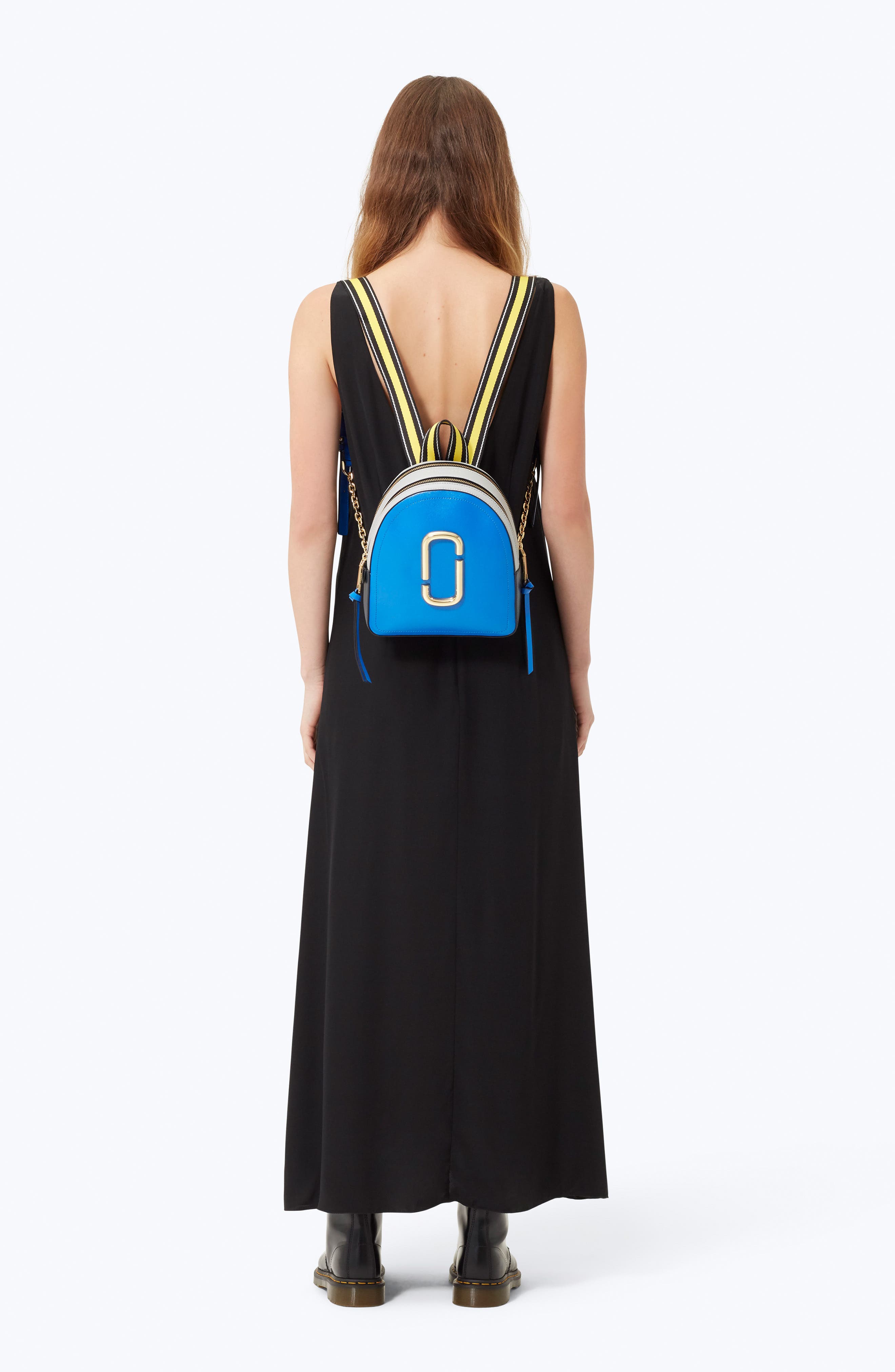 MARC JACOBS Pack Shot Leather Backpack, Alternate, color, DAZZLING BLUE MULTI