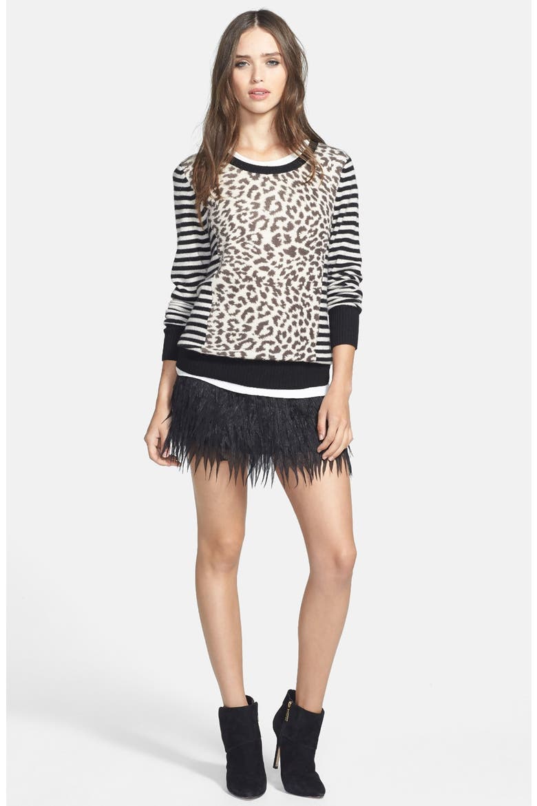 Faux Feather Miniskirt, Main, color, BLACK