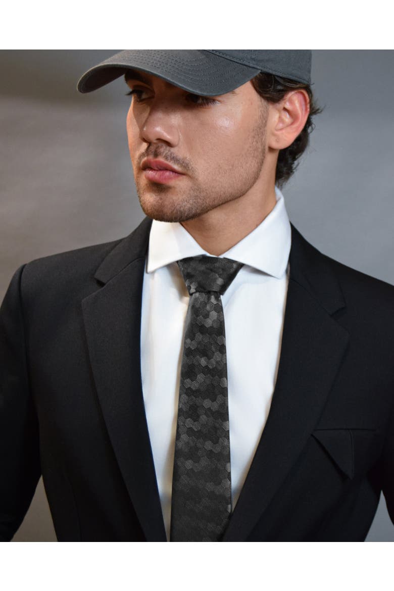 Hexloop Silk Jacquard Tie, Alternate, color, Charcoal