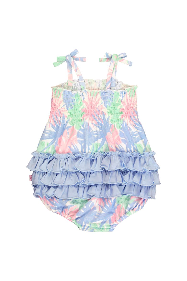 Baby Toddler Smocked Tie Knit Bubble Romper, Alternate, color, Pastel Palms