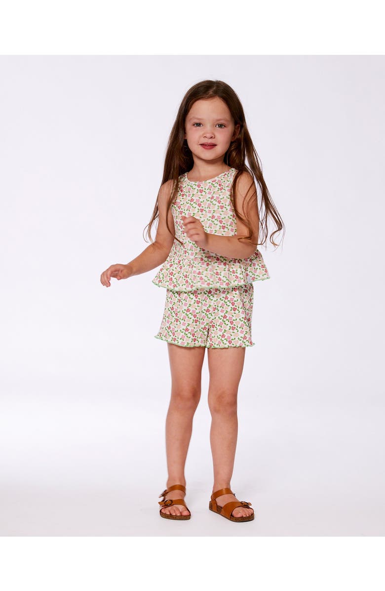 Deux par Deux Girl's Printed Ribbed Short Small Flowers On White Background, Alternate, color, 