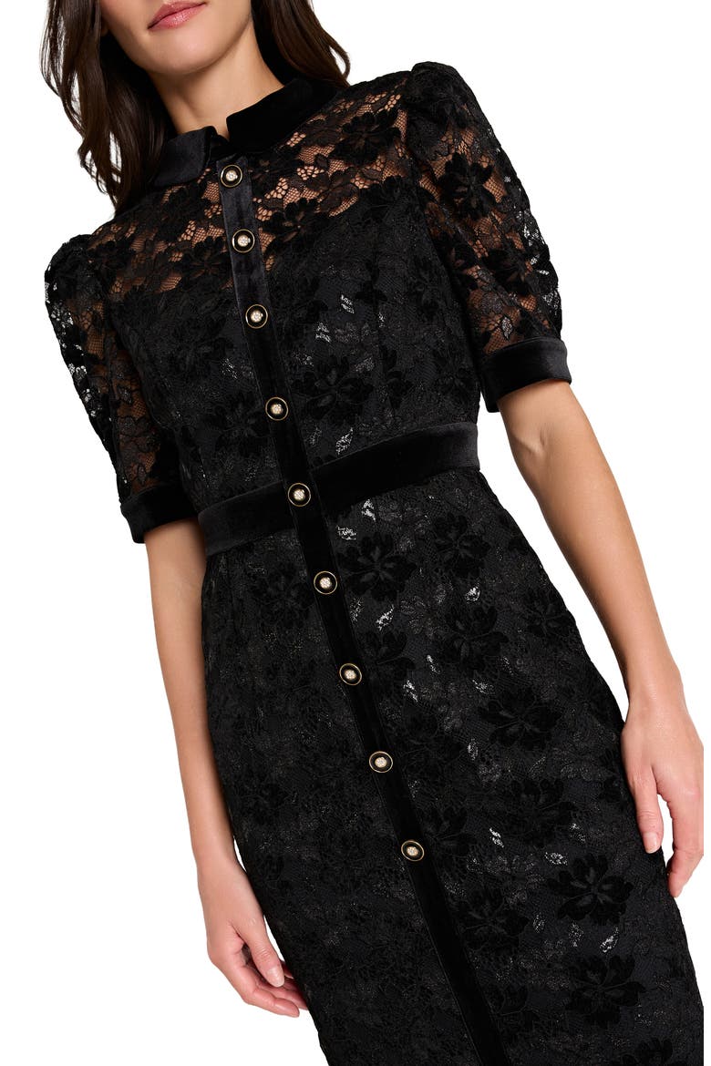 Metallic Lace & Velvet Shirtdress, Alternate, color, BLACK