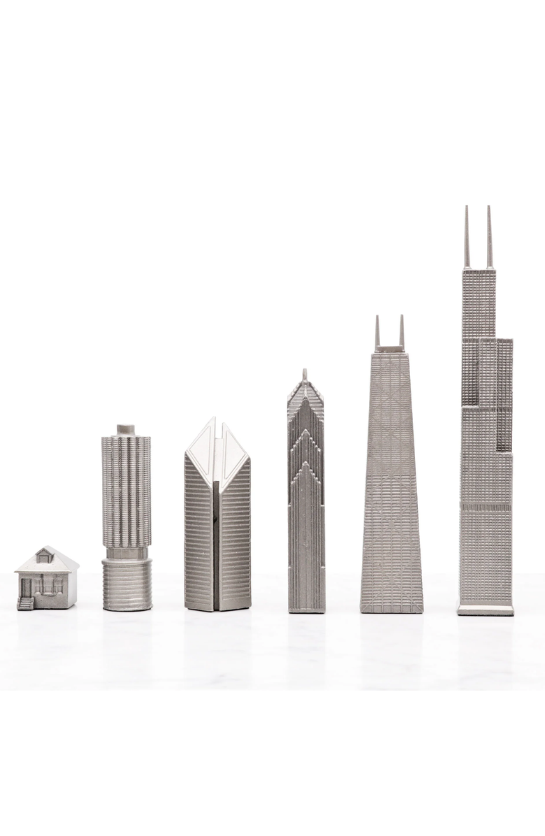 SKYLINE CHESS Chess Set Stainless Steel Chicago Edition with Wood Map Board, Alternate, color, Black