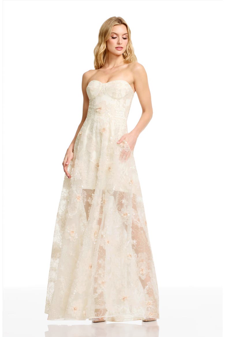Connor Beaded Floral Strapless Gown, Alternate, color, WHITE MULTI
