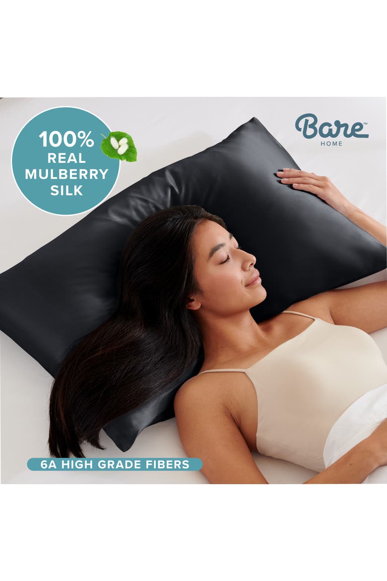 19 Momme 100% Mulberry Silk Pillowcase, Alternate, color, Black