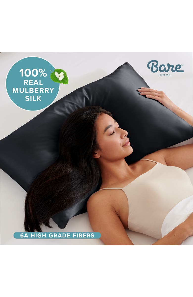 Bare Home 19 Momme 100% Mulberry Silk Pillowcase, Alternate, color, Black