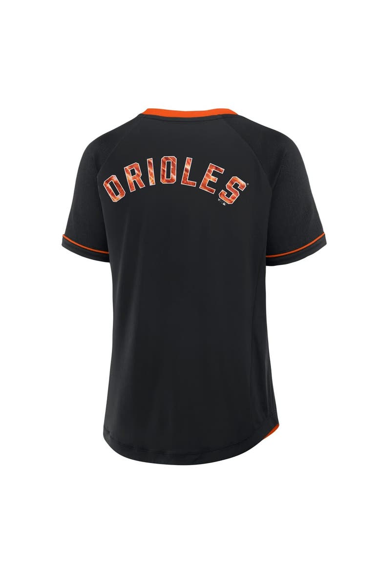 Women's Fanatics Black Baltimore Orioles Cooperstown Collection League Diva Raglan V-Neck T-Shirt, Alternate, color, Black