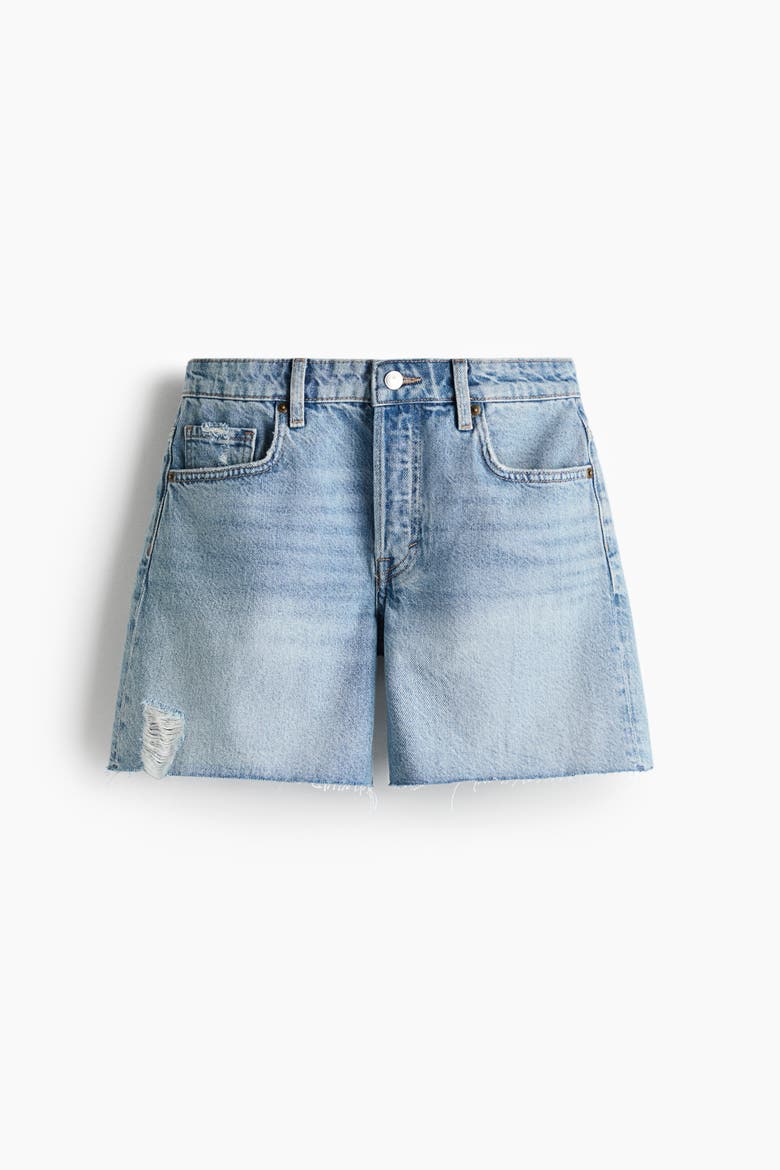 Raw-edge Denim Shorts, Alternate, color, Light denim blue