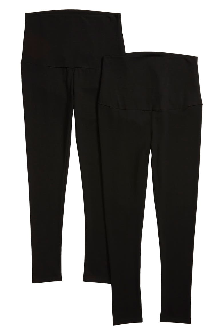 2-Pack Belly Support Maternity 7/8 Leggings, Main, color, BLACK