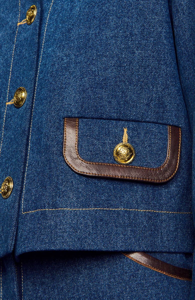 SANDRO Denim jacket with leather collar, Alternate, color,