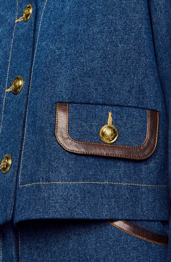 【海外限定】Sandroデニムジャケット☆Four-Pocket Leather-Coll Sandro Denim Jacket With Leather Collar In Blue - 40% Off