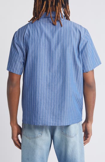 Pinstripe Short Sleeve Button-Up Work Shirt