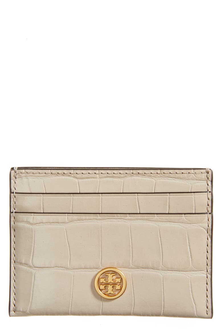 Robinson Croc Embossed Leather Card Case, Main, color, JAMAICA SAND