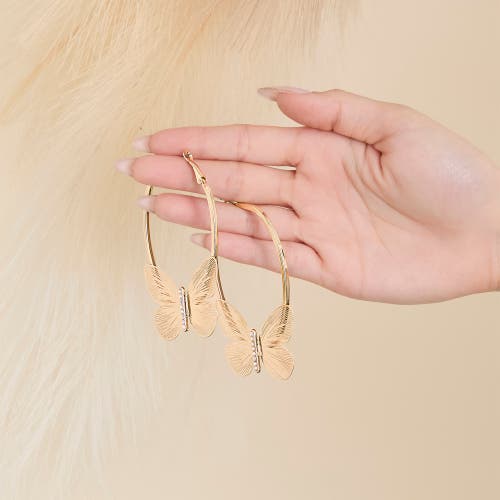 Jessica Simpson Butterfly Hoop Earrings With Clear Crystal In Brown