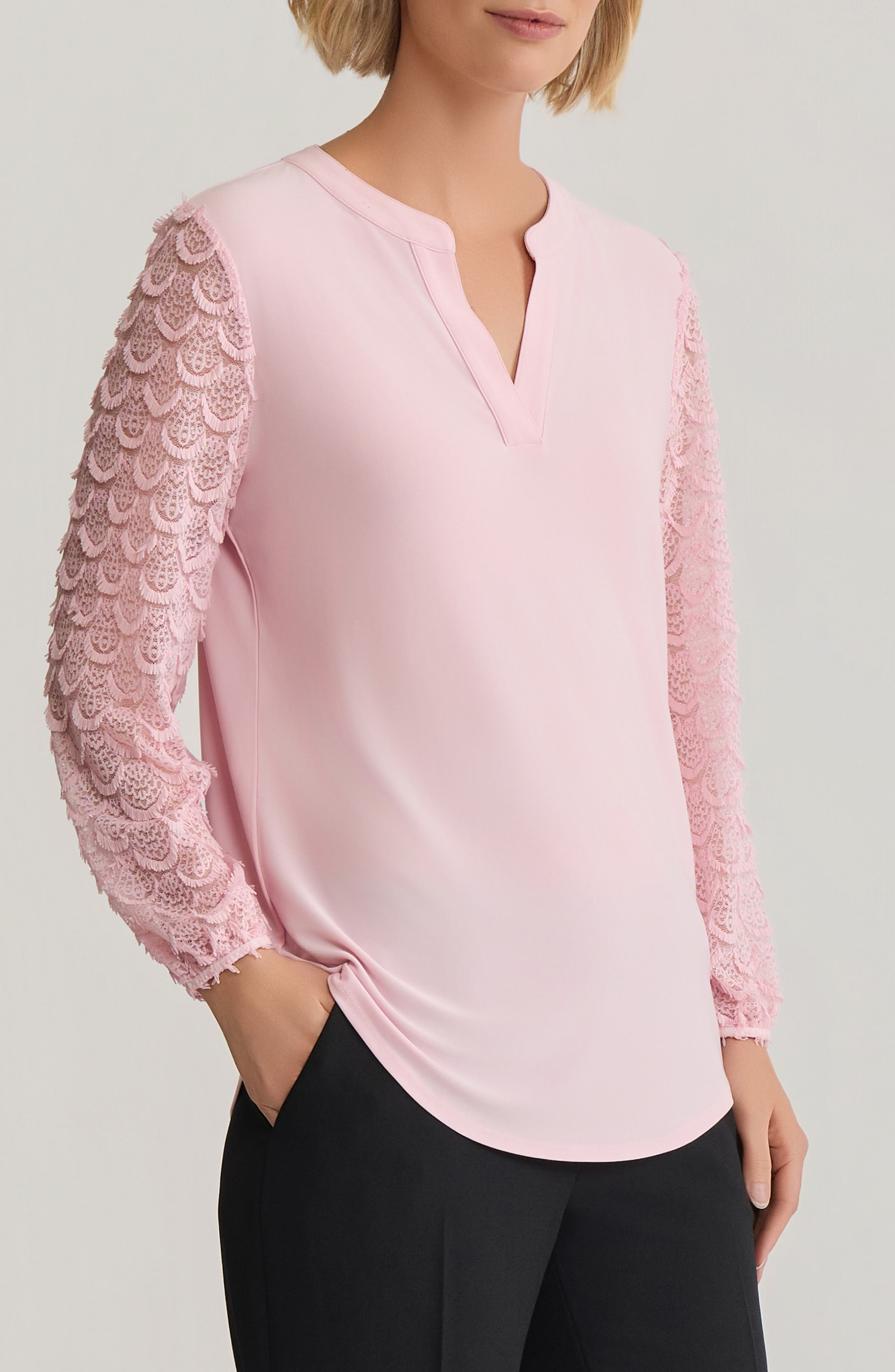 Split Neck Lace Sleeve Tunic Top - image 2