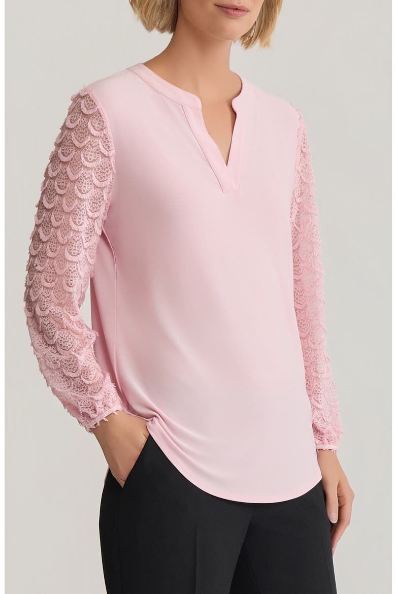 Split Neck Lace Sleeve Tunic Top, Alternate, color, TUTU PINK