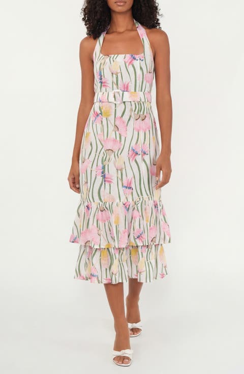 The Australian Ruffle Halter Linen Blend Maxi Dress