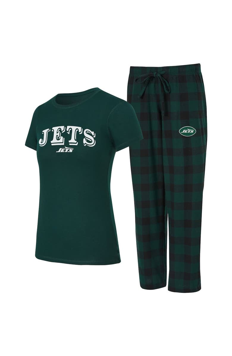 CONCEPTS SPORT Women's Concepts Sport  Green/Black New York Jets Avondale T-Shirt & Pants Flannel PJ Set, Alternate, color, Green