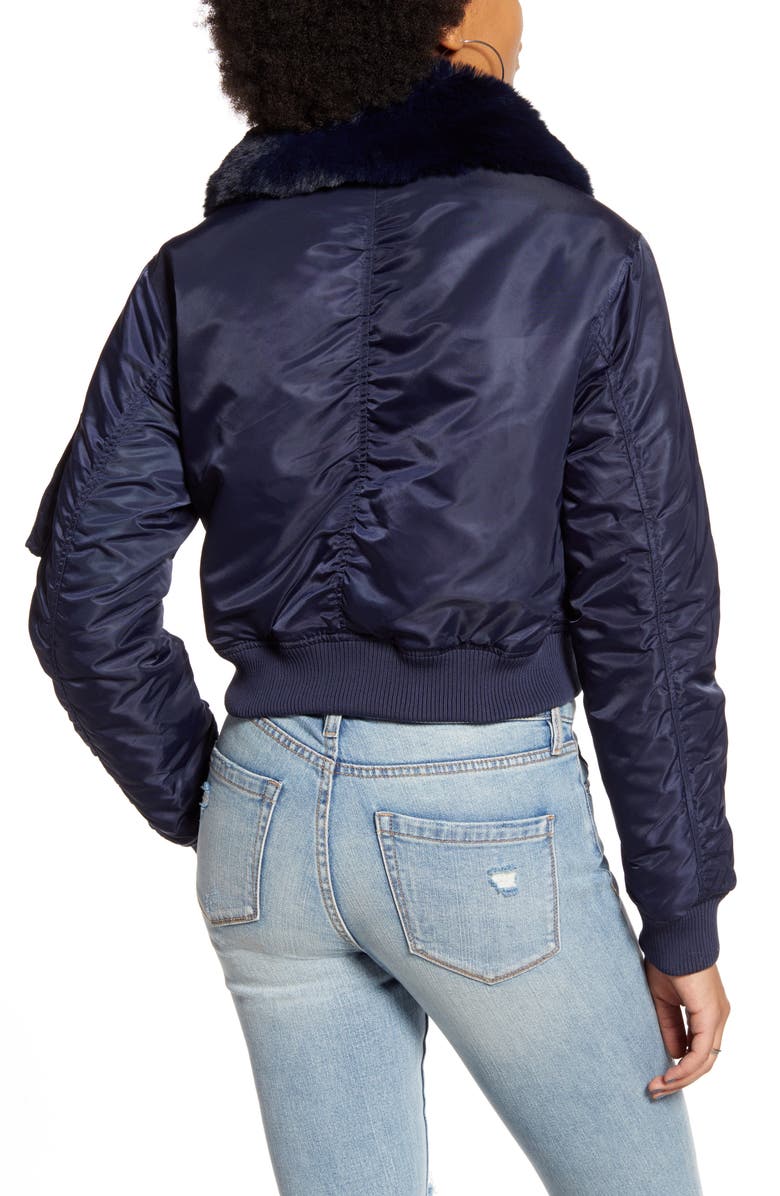 BDG Urban Outfitters Faux Fur Collar Cropped Bomber Jacket, Alternate, color,