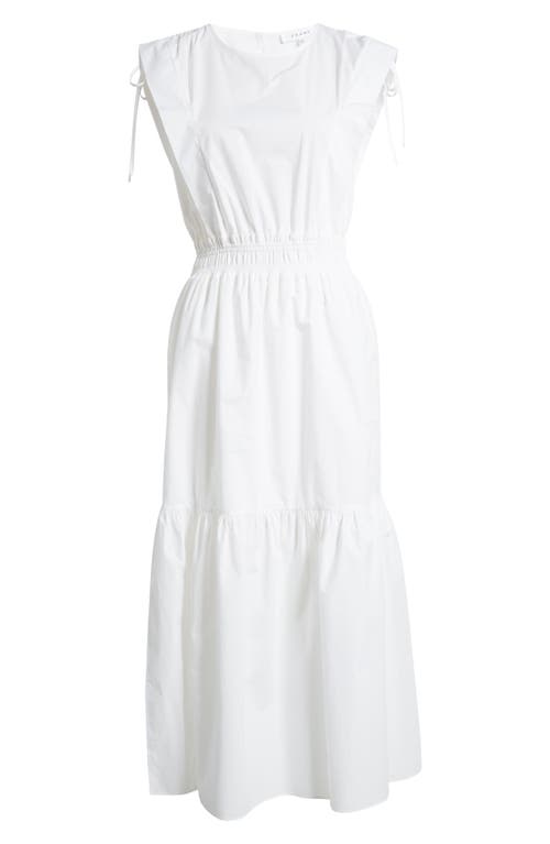 Frame Cotton Cinch-shoulder Midi Dress In Blanc