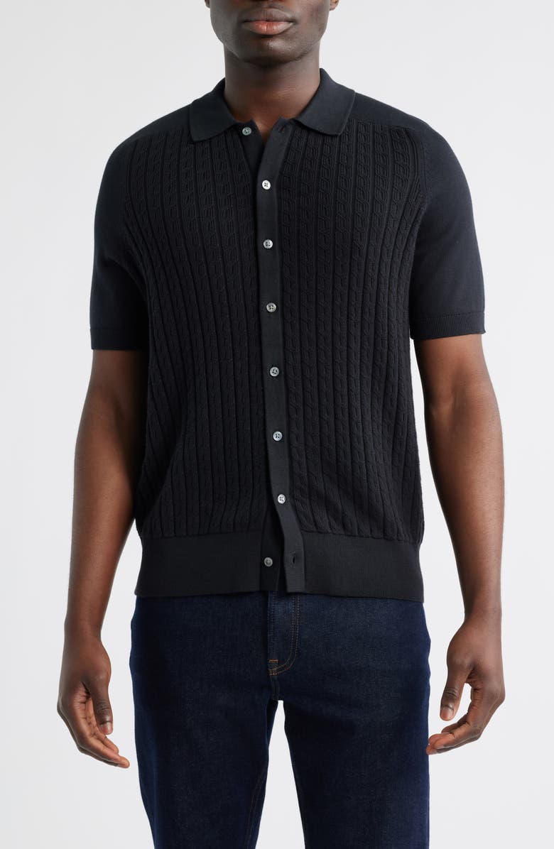 Brooks Brothers Cable Stitch Cotton Button-Up Polo Sweater, Main, color, 