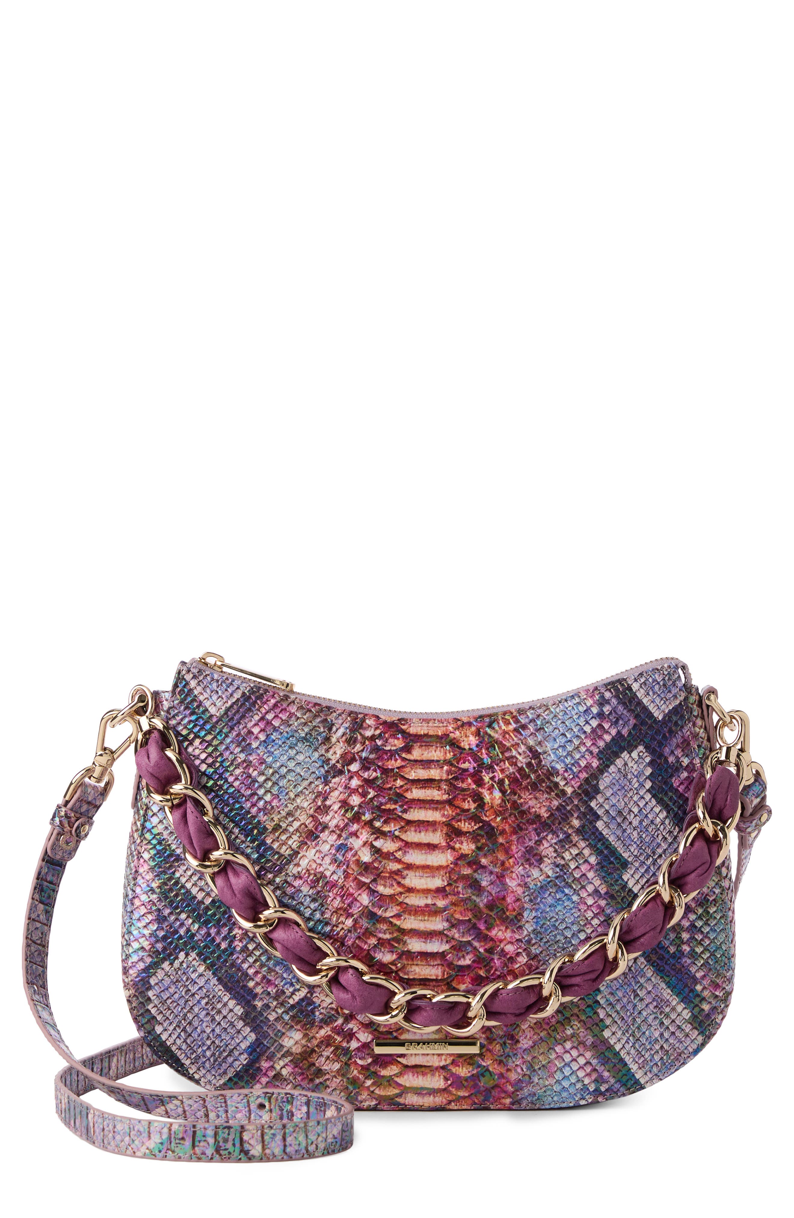 Brahmin Mod Shayna Croc Embossed Leather Shoulder Bag, Main, color, Dewberry