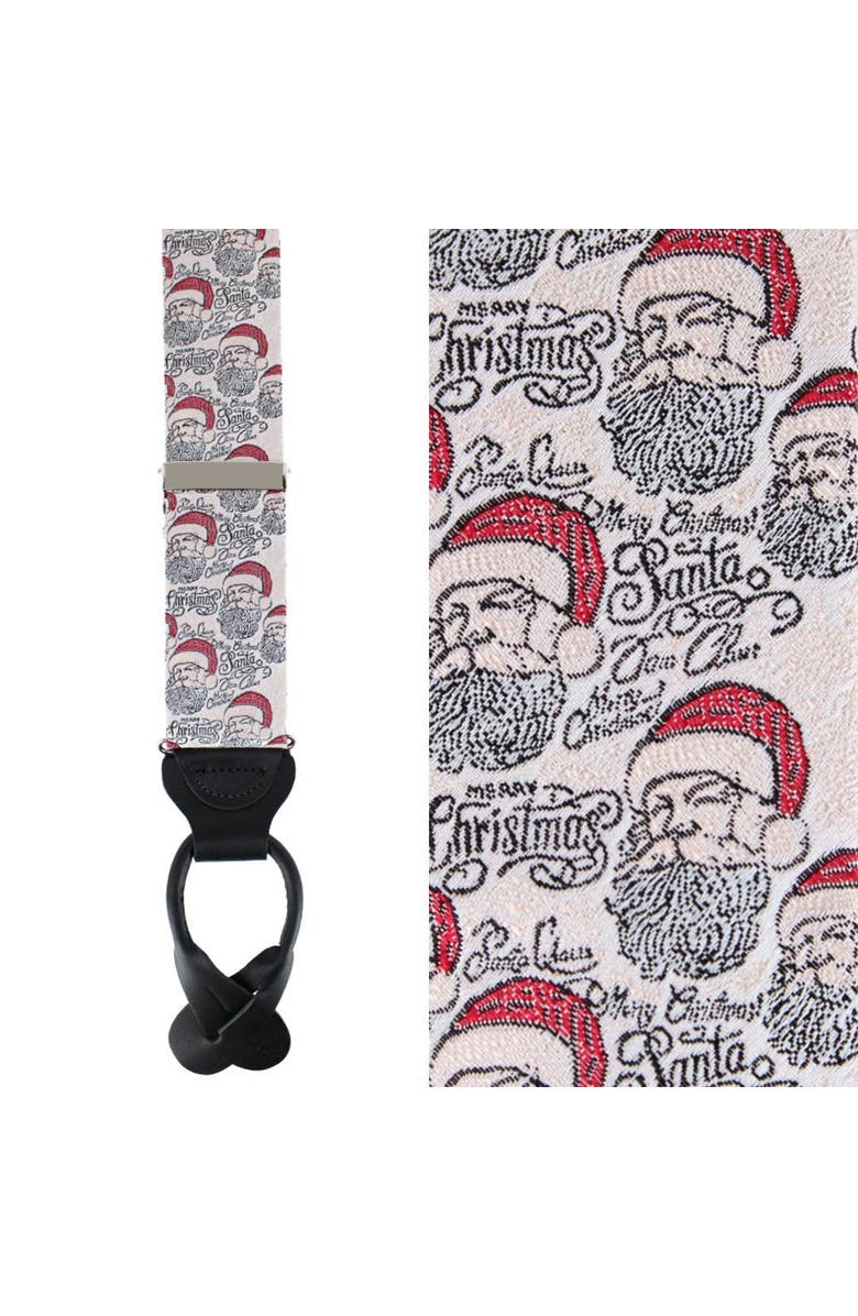 Trafalgar Big and Tall Santa Claus Is Watching Silk Novelty Button End Suspenders, Main, color, Ivory And Red