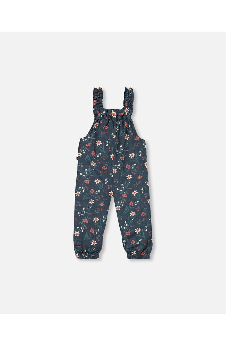 Deux par Deux Little Girl's Printed Muslin Overall Teal With Flowers, Alternate, color, 
