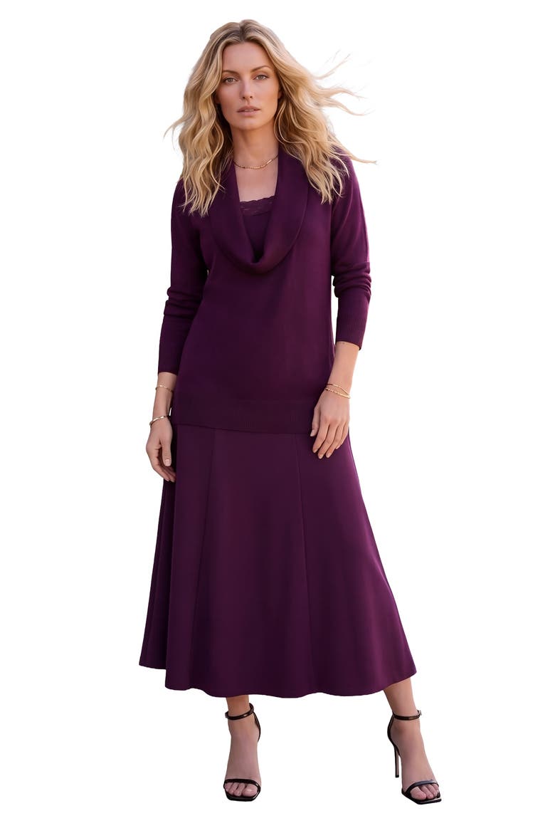 Plus Size Lightweight Cowl Neck Sweater With Lace Trim, Main, color, DARK BERRY