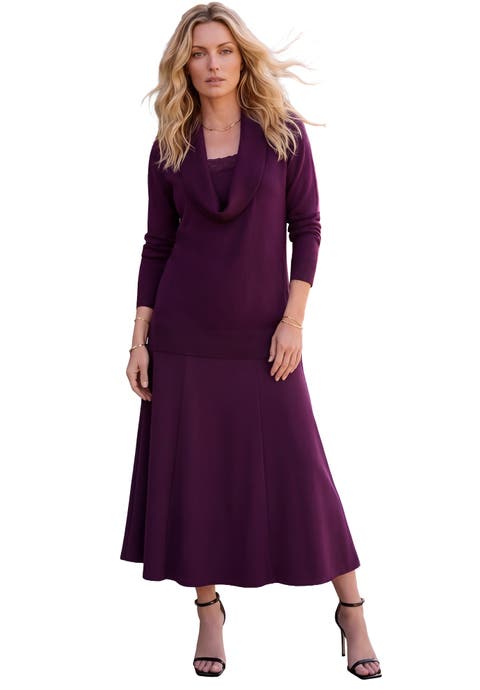 Plus Size Lightweight Cowl Neck Sweater With Lace Trim