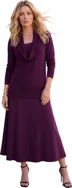 Roaman's Plus Size Lightweight Cowl Neck Sweater With Lace Trim