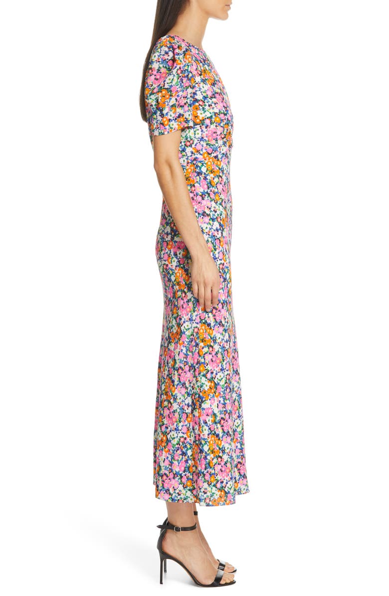 SALONI Bianca Puff Sleeve Silk Midi Dress, Alternate, color, Pink Rosette