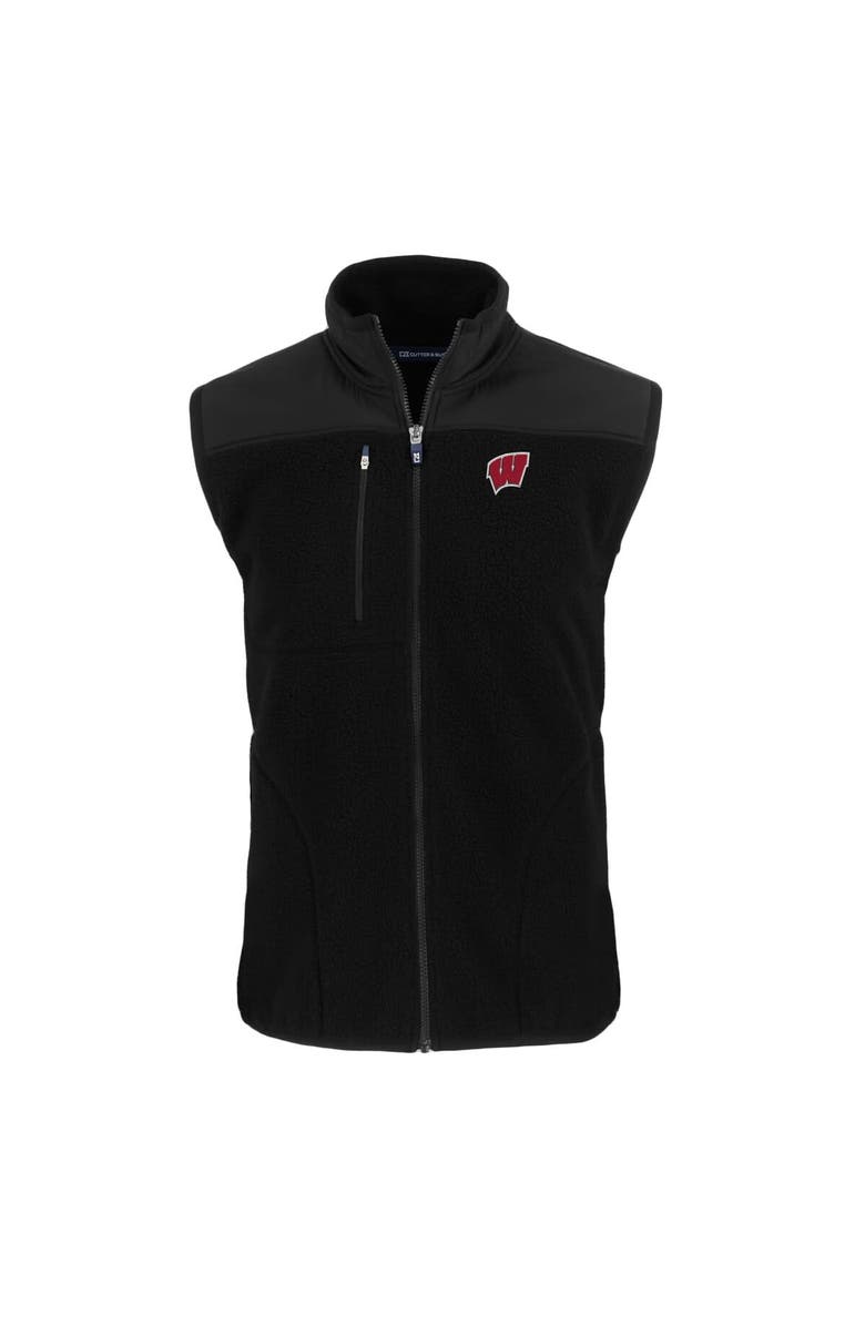 Cutter & Buck Men's Cutter & Buck  Black Wisconsin Badgers Big & Tall Cascade Eco Sherpa Fleece Full-Zip Vest, Alternate, color, 
